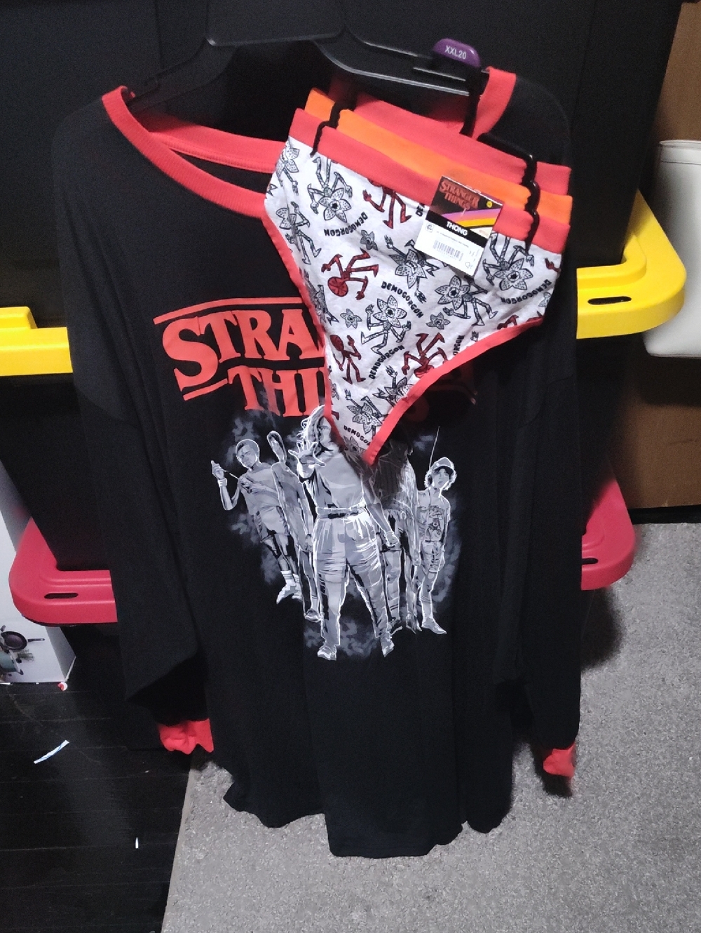 Black Graphic Long Sleeve Sleepshirt  with Red Trim